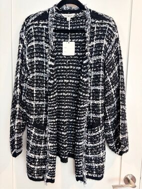Davi & Dani Bouclé Plaid Open-Front Cardigan Size S NWT